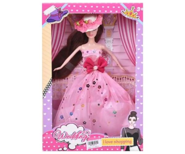 Wedding: Păpușă de modă nuntă în rochie de bal și pălărie 28cm
