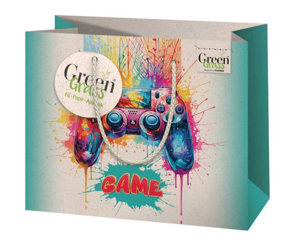 Geantă de cadou premium de dimensiune medie cu model Green Grass Gamer 18x10x23cm