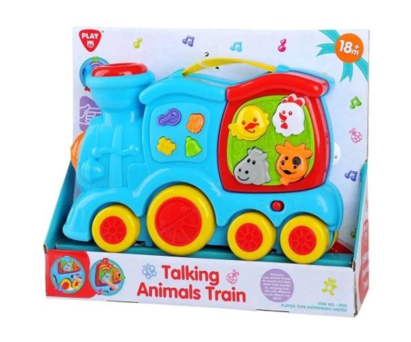 Playgo: Trenuleț vesel cu animale pentru bebeluși cu sunete și muzică