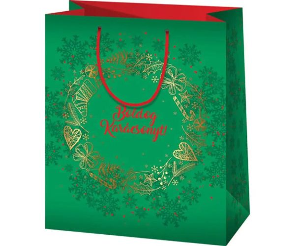 Boldog Karácsonyt! verde pungă cadou dimensiune medie 18x10x23cm