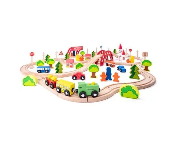 Set pistă feroviară cu pod și stație de oprire - Woodyland