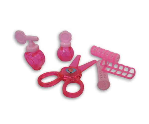 Set de frumusețe roz din 10 piese cu foarfecă, uscător de păr și accesorii