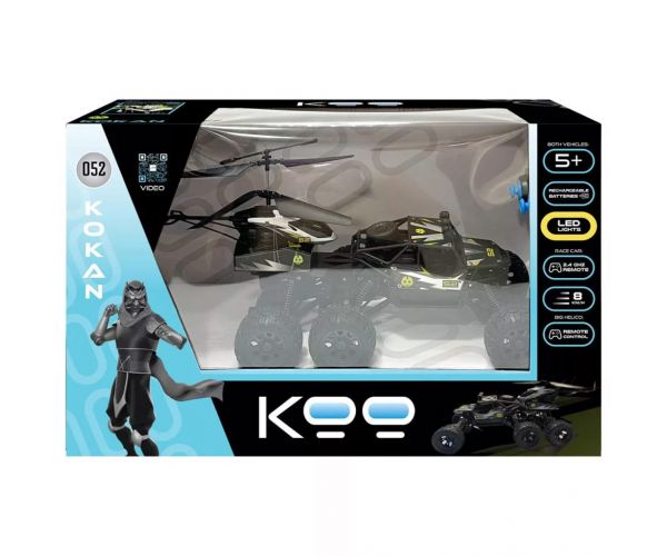 KOO: Kokan 052 mașină de teren cu telecomandă și elicopter 2 în 1 set de joc cu iluminare LED