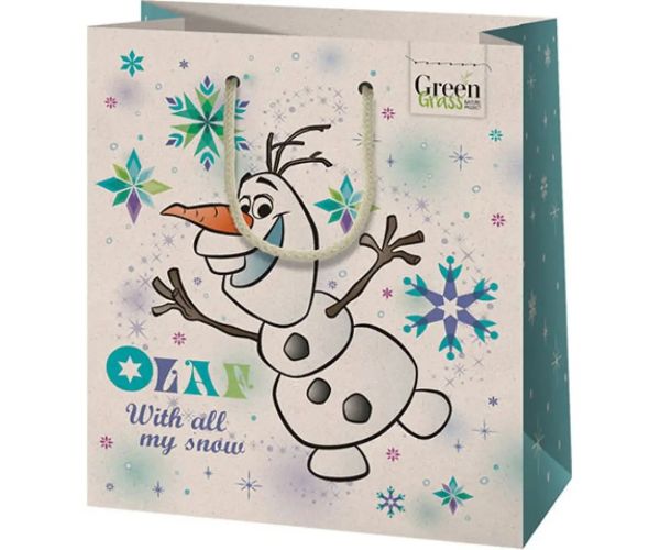 Green Grass Frozen Olaf Crăciun pungă cadou mijlocie de premium 18x10x23cm