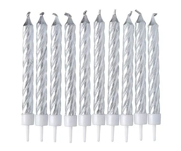 Lumânare de culoare argintiu set de 10 bucăţi