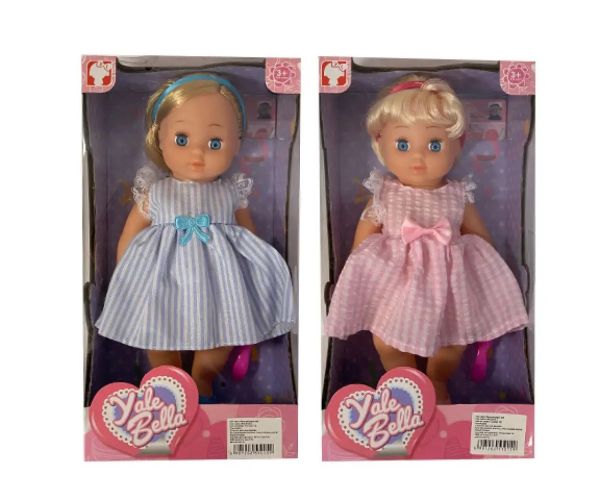 Bebeluș cu păr blond în rochie în două variante