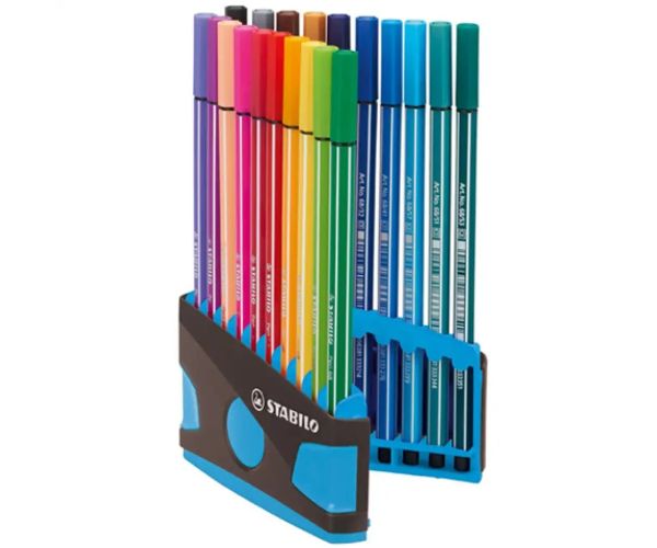 Stabilo: Pen 68 ColorParade set 20 bucăți în suport care deschide culoarea albastru deschis