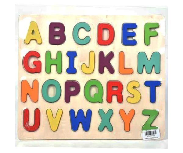 ABC litere mari forme puzzle colorat lemn 26 bucăți set