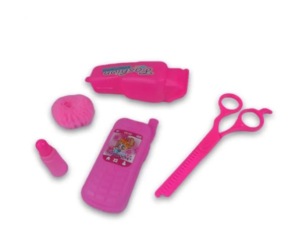 Set de frumusețe roz din 8 piese cu telefon, foarfecă și accesorii