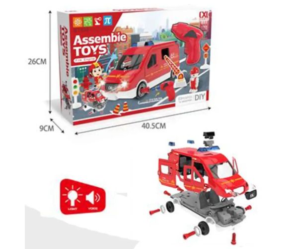 DIY Assembly set mașină de pompieri cu efecte de sunete și lumini set 63 bucăți