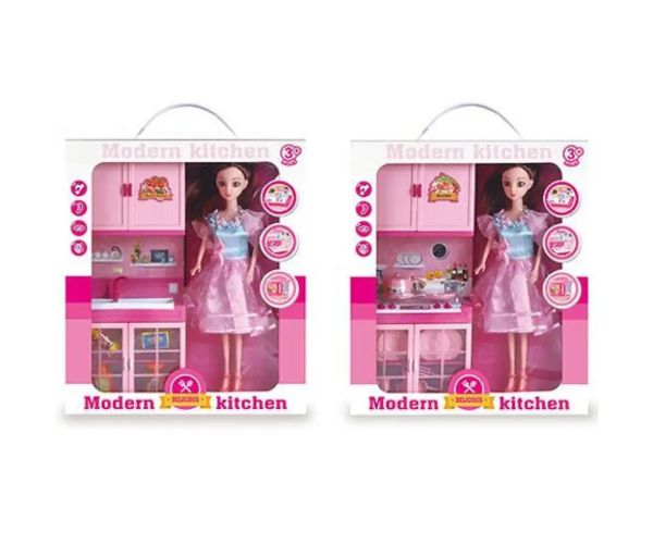 Bucătărie pink cu păpușă, sunete și lumini două variante