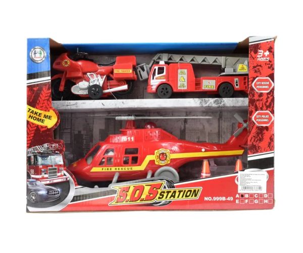 S.O.S. Station: 3 bucăți set de pompieri cu elicopter