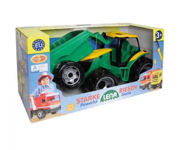 LENA: Tractor uriaş cu remorcă verde/galben 93cm