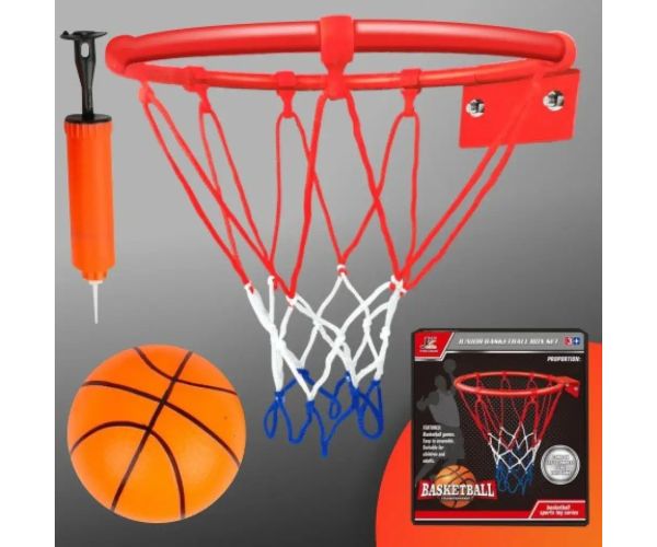Set de inele metalice de baschet cu plasă colorată, cu minge și pompă 24cm