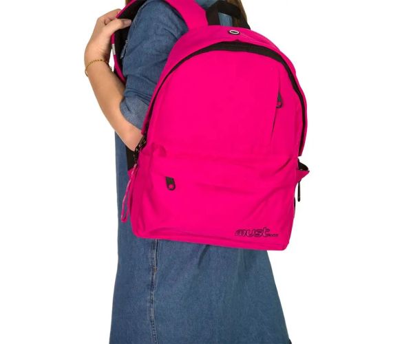 Must: Geantă școală rotunjită roz cu patru compartimente, rucsac 32x17x42cm ​