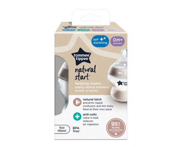 Tommee Tippee: Closer To Nature sticlă de supt transparentă 150ml (0 luni+)