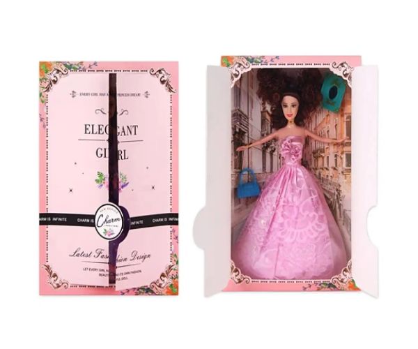 Păpușă de modă elegantă cu accesorii în rochie roz 30cm