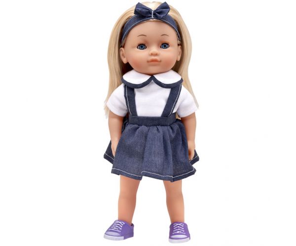 Dolls World: Păpușa Charlotte vorbitoare de limba maghiară, în fustă din denim