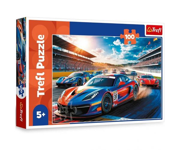 Mașini rapide pe pista de curse - puzzle de 100 de piese - Trefl