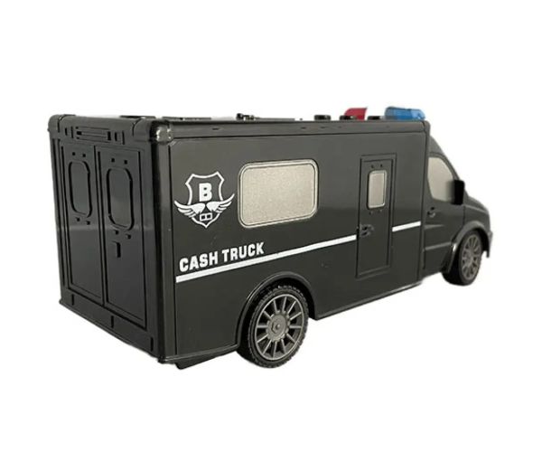 Microbuz RC cu telecomandă care transportă bani cu efecte de lumină și sunet la scară 1:18 20cm