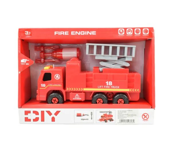 Fire Engine: Camion de pompieri demontabil cu coș de ridicare, scule si sunet 20cm