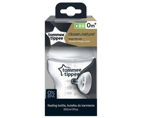 Tommee Tippee: Closer To Nature sticlă de supt transparentă 260ml (0 luni+)