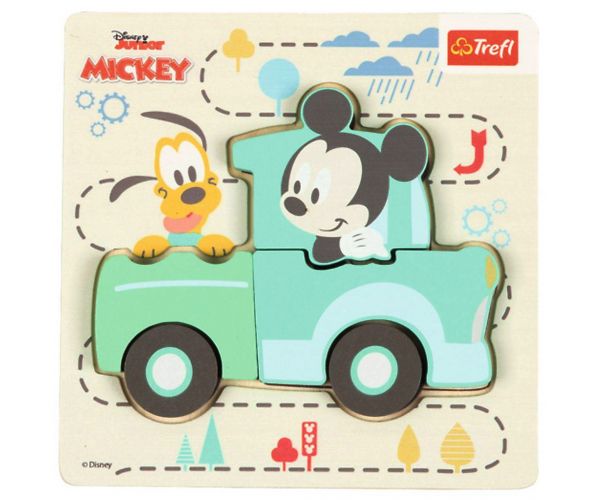 Disney Mickey Mouse în mașină puzzle cu forme din lemn - Trefl