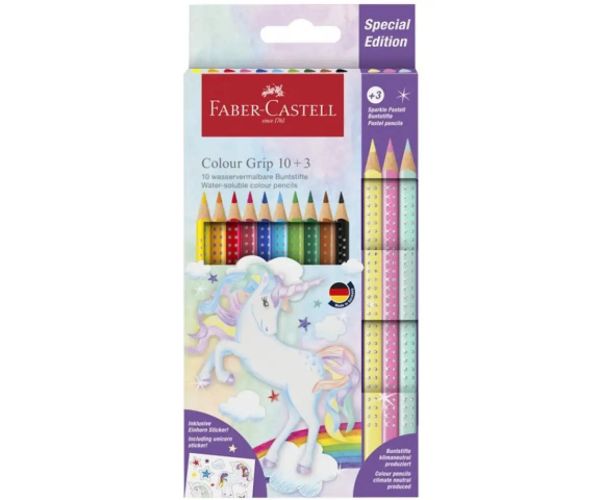 Faber-Castell: Grip Unicorn set creioane colorate 10+3 bucăți culori pastel