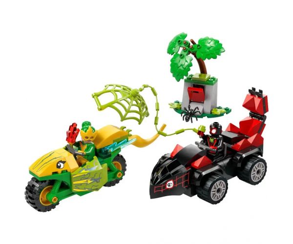 LEGO® Marvel: Spin și Electro - Urmărire cu vehiculul dinozaur (11198)