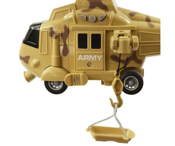 Forțele Armate: elicopter de luptă cu model de camuflaj bej cu efecte de lumină și sunet la scară 1/20 21cm
