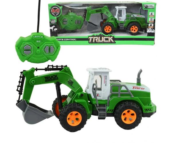 Mașină de lucru cu telecomandă RC de culoare verde cu efecte de lumină la scară 1/30 22cm