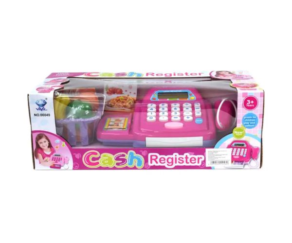 Casă de marcat roz cu lumina si sunet, accesorii si bani de joc 24cm 