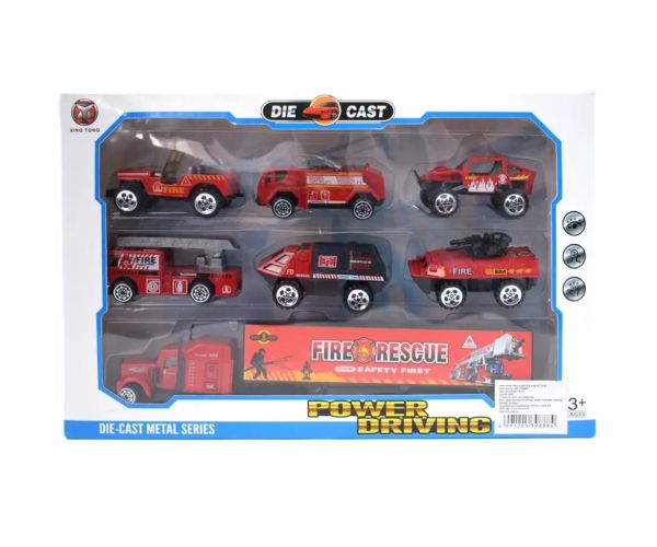 Power Driving: 7 bucăți set de mașină de pompieri