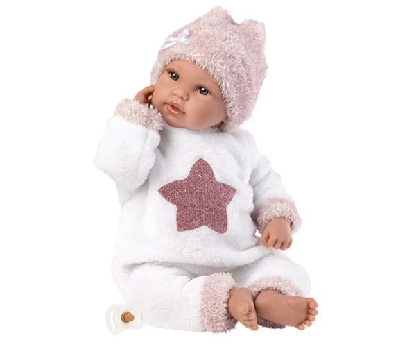 Llorens: Nou nascut păpușă fetiță plânge în pijamale de pluș cu model stea 36cm