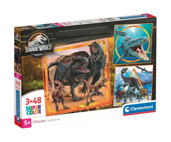 Puzzle Supercolor 3x48 bucăți Jurassic World - Clementoni