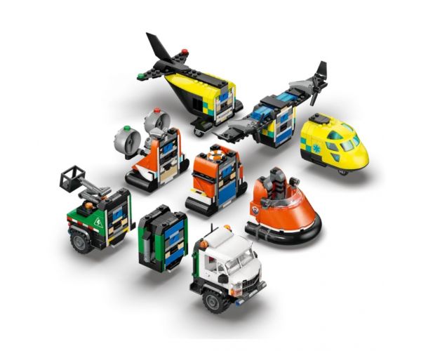 LEGO® City: Aeronava, camion cu braț telescopic și vehicul cu pernă de aer remix (60505)