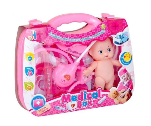 Pink set doctor cu păpușă și accesorii în valiză