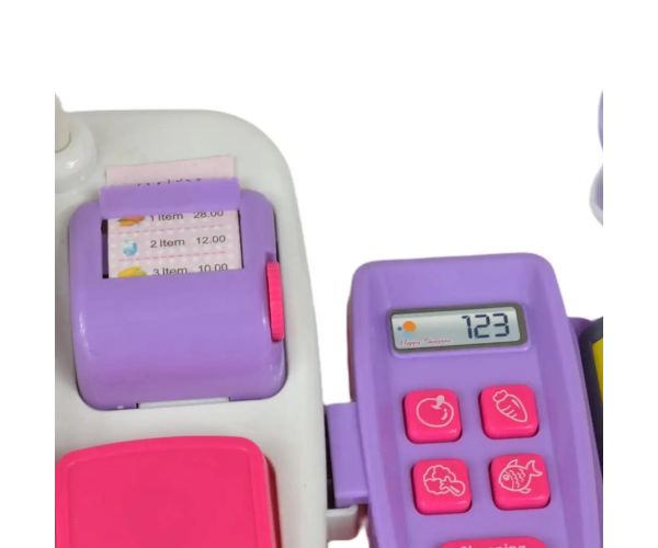 Happy Shopping: Casă de marcat electronică alb-roz cu sunet si accesorii 22,5x17cm