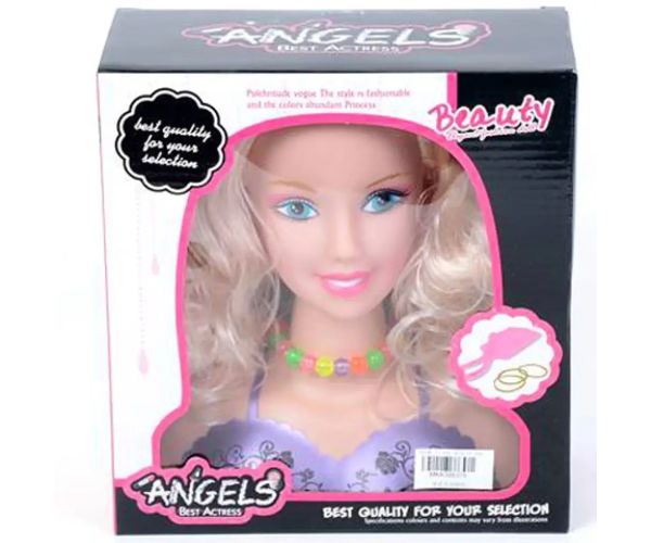 Păpușă coafeză cu păr blond și lănțișor colorat