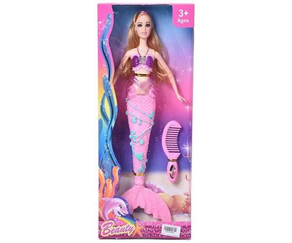Sirenă păpușă păr blond cu piaptănă 30cm