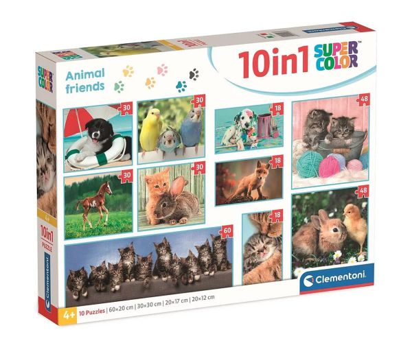 Prietenii animalelor 10 în 1 puzzle super color - Clementoni