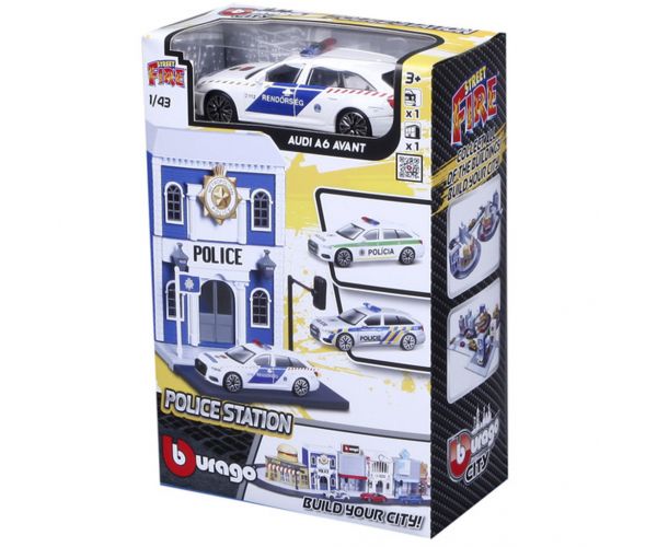 Bburago city - Audi A6 mașină de poliție și secție de poliție 1 /43