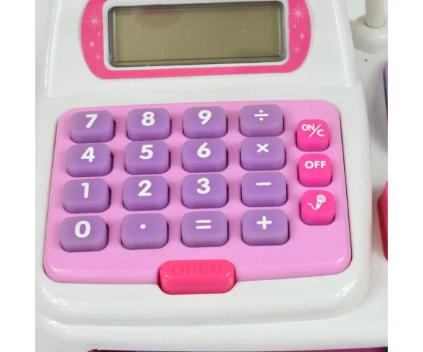 Happy Shopping: Casă de marcat electronică alb-roz cu sunet si accesorii 22,5x17cm