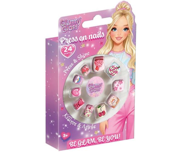 Luna: Set de unghii false colorate și modelate Glammy Gloss 24buc