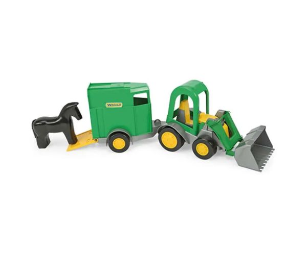 Tractor cu remorcă și cal jucărie 41cm - Wader