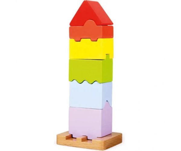 Set de construit colorat din lemn 7 bucăţi