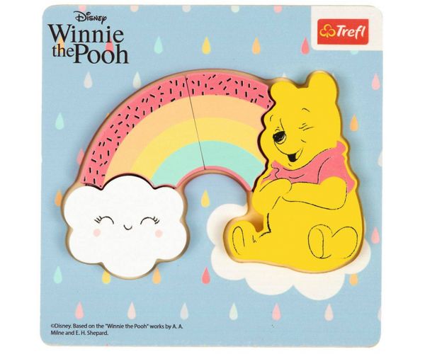 Winnie de Pluș lângă curcubeu puzzle cu forme din lemn - Trefl