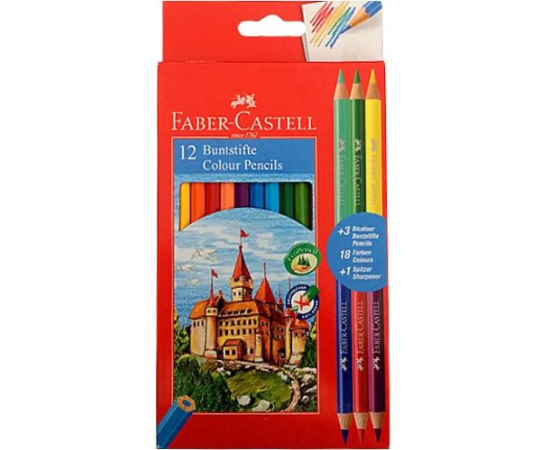 Faber-Castell: Creion colorat 12buc + 3buc Bicolor