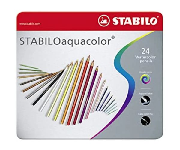 Stabilo: Aquacolor 24 bucăți creioane colorate set în cutie metal