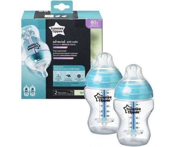 Tommee Tippee: biberon Advanced Anti-Colic, turcoaz, set de 2 bucăți, 260 ml (0 luni+)